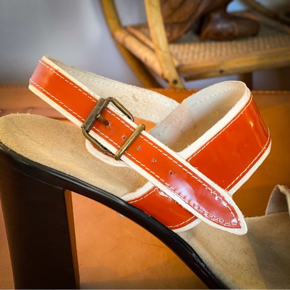A.Giannetti Orange Patent Leather Strappy Chunky Heels - Made in Italy. - Picture 3 of 8